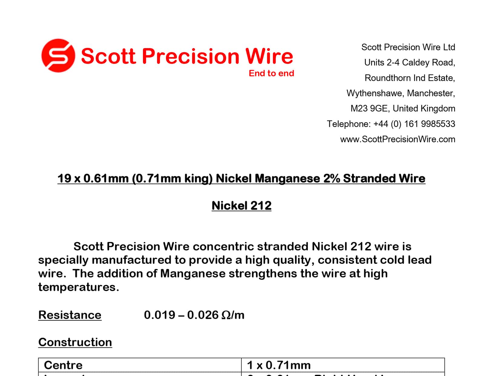 19 X 0,61mm MnNi Strand